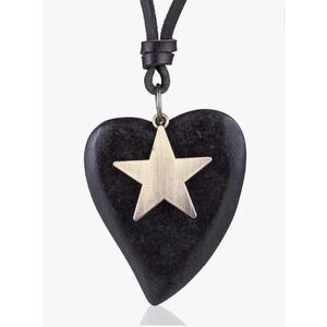 Anna‎ Genuine Leather Necklace Heart & Gold Star Pendant Necklace New